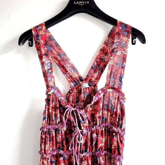 Free People Dance with Me Printed Maxi Dress Berry Combo New Size XS - Picture 7 of 12